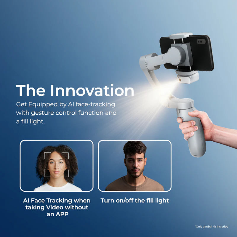 Digitek (DSG-007F AI) 3-Axis Gray Smartphone Gimbal - Foldable Handheld Vlogging Stabilizer with AI Tracking Feature & 4 Creative Operation Modes for Android & iOS - Smooth Videography