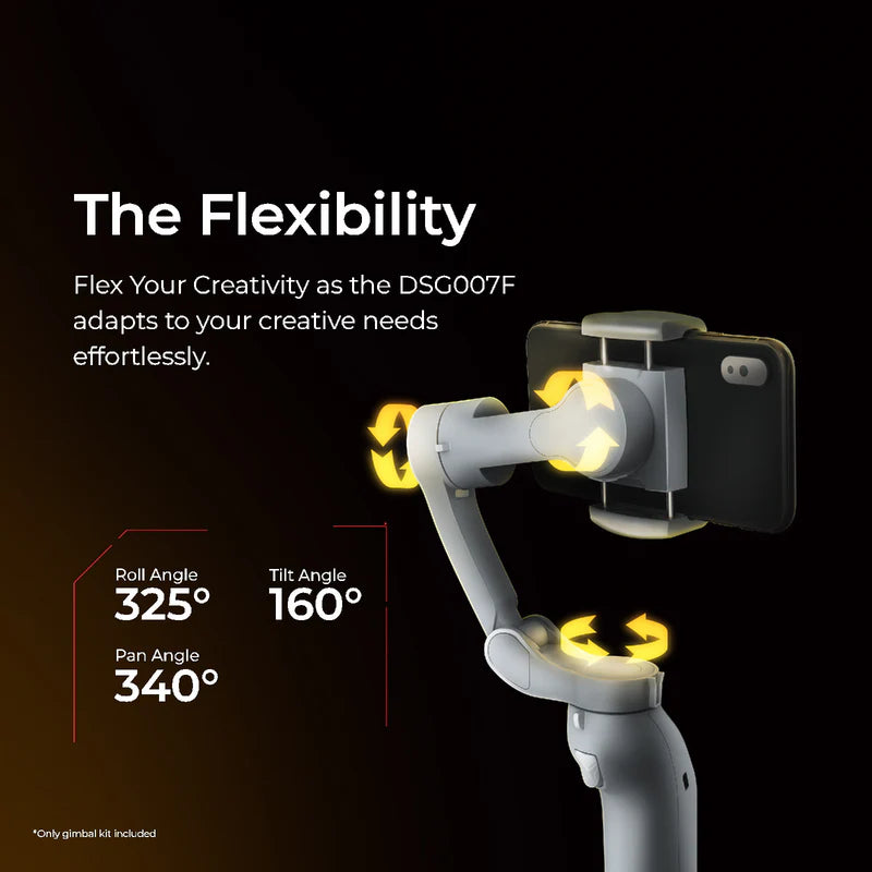 Digitek (DSG-007F AI) 3-Axis Gray Smartphone Gimbal - Foldable Handheld Vlogging Stabilizer with AI Tracking Feature & 4 Creative Operation Modes for Android & iOS - Smooth Videography