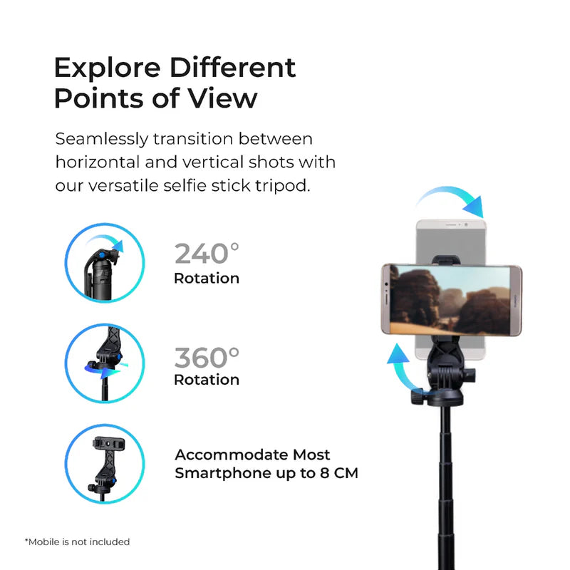 DIGITEK® (DTR-525 SS) 160 CM Long Tripod Selfie Stick with Wireless Remote, Aluminum Rod with 3 Legs Base, 360° Head, GoPro Adapter, 7 Section Adjustment - Compatible with Phones & Action Cameras