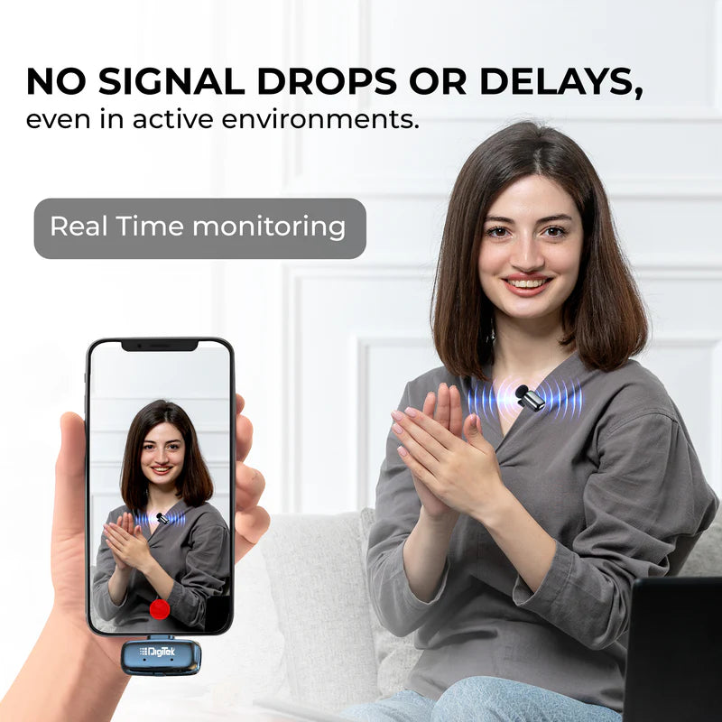 Digitek (DWM 103 Mini) 2-in-1 Wireless Microphone, 2.4G Wireless Mic, 40m Range, 6Hr Battery, Noise Reduction, for iOS & Android Smartphones/Tablets, Ideal for Live Interviews Meetings, Vlogging Live, Streaming