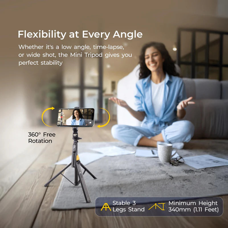 DIGITEK (DTR-555 SS) Foldable Tripod Selfie Stick for Smartphone & Action Cameras with 5.57ft Height, 360° Rotation & 3-Leg Base, 10m Wireless Remote, 7 Section Adjustable, For Android/iPhone & Gopro