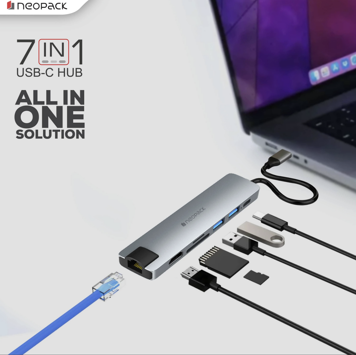 7 in 1 USB C Hub Multiport Adapter (Silver)