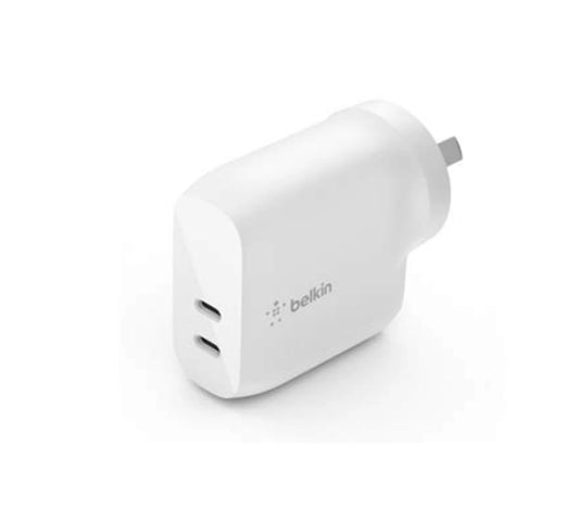 Belkin 40W USB Type C PD Wall Charger (Dual USB-C Ports for 20W Per Port Fast Power Delivery Enabled Charging for iPhone 14/14 Plus, 13, 13 Pro, 13 Pro Max, Mini, iPad Pro, Galaxy,