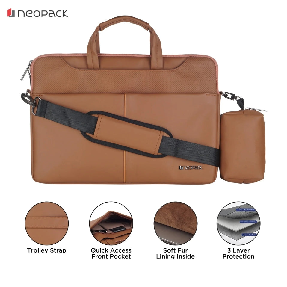 Neopack Leather Sleeve with Pouch for Upto 14.2" Macbooks (Tan)