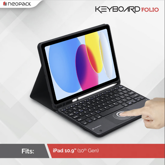 Neopack Keyboard Folio Case with Trackpad for iPad 10.9, Fits: 10th Gen. (Black)