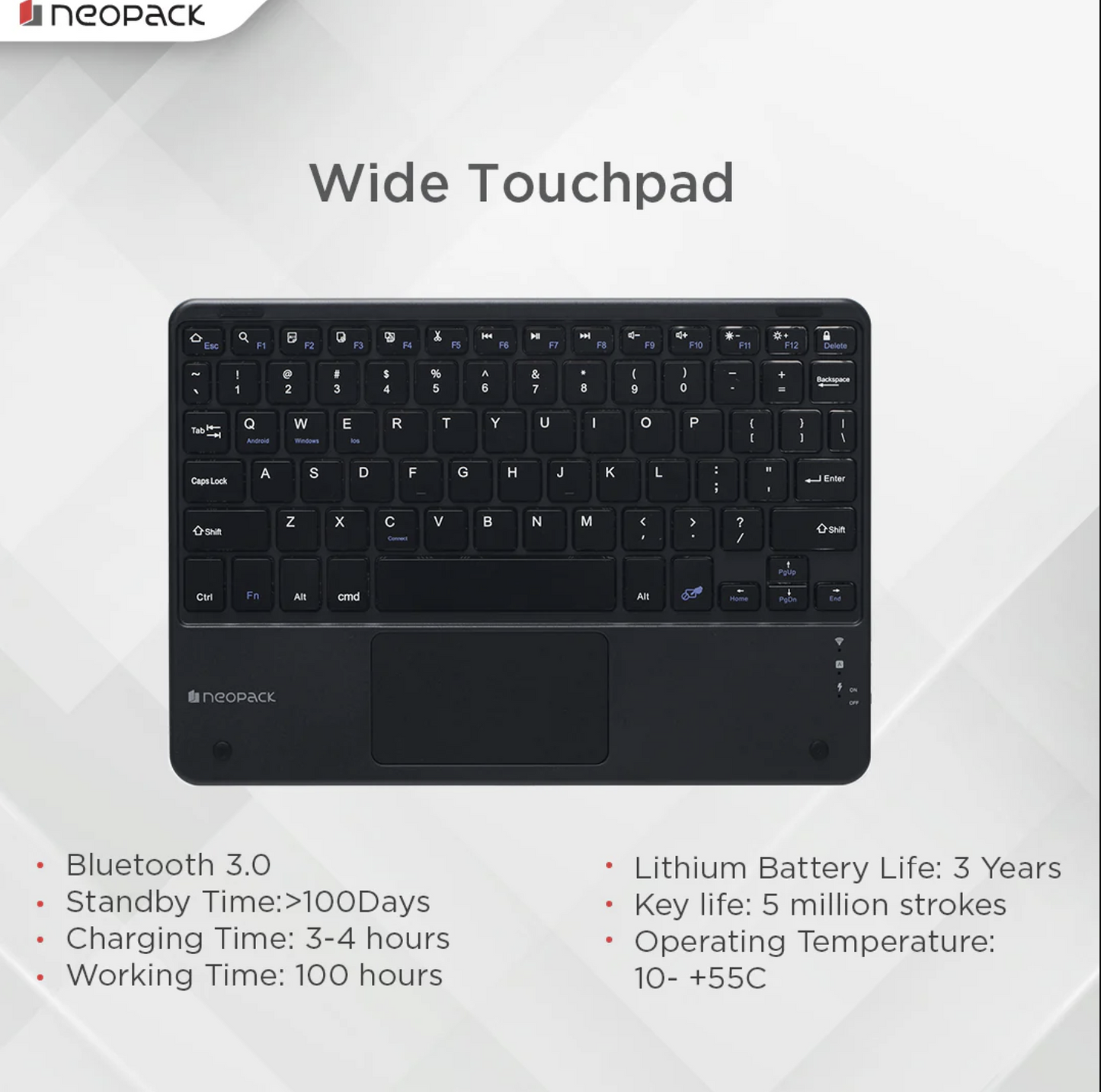 Neopack Keyboard Folio Case with Trackpad for iPad 10.9, Fits: 10th Gen. (Black)