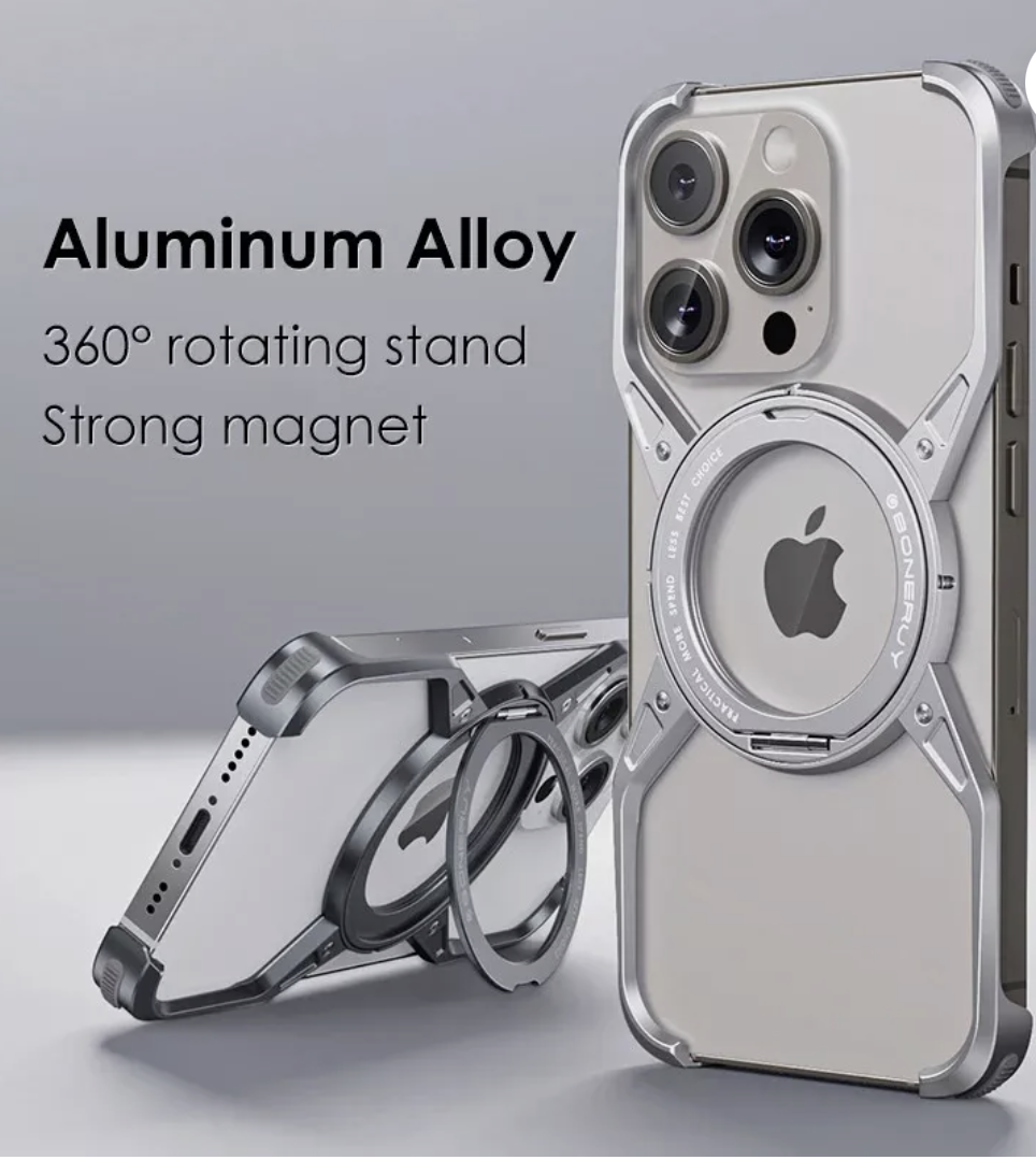 Alloy Metal Bumper with Magnetic Luxury Rotating Ring Holder Cover Compatible 16promax