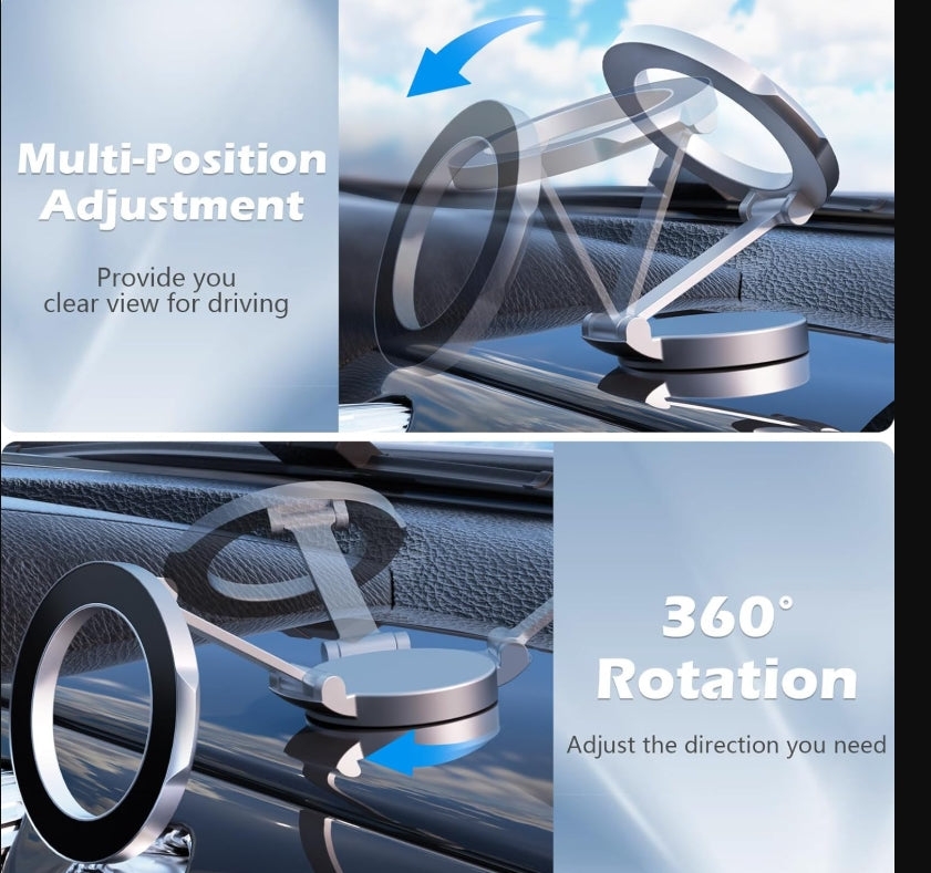 MagSafe Car Mount,Mobile Phone Holder [Strongest Magnets] Folding Magnetic Phone Holder for Car Dash, 360° Rotatable HandsFree Phone Mount for iPhone All