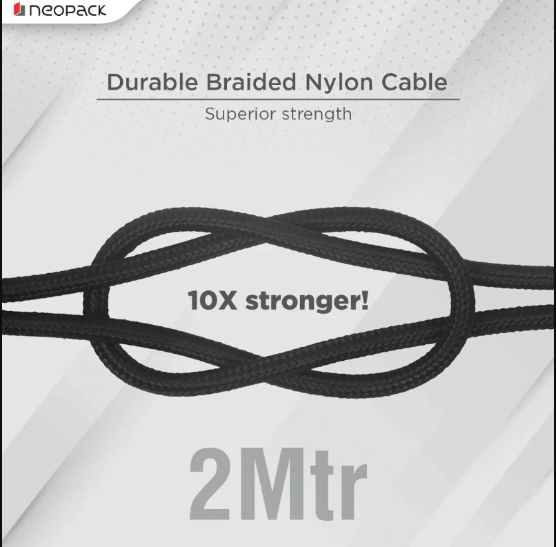 Duraflex 100W Type C to C Unbreakable Nylon Braided Charing Cable (2 Mtr, Black neopack