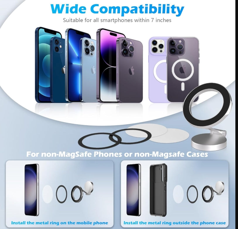 MagSafe Car Mount,Mobile Phone Holder [Strongest Magnets] Folding Magnetic Phone Holder for Car Dash, 360° Rotatable HandsFree Phone Mount for iPhone All