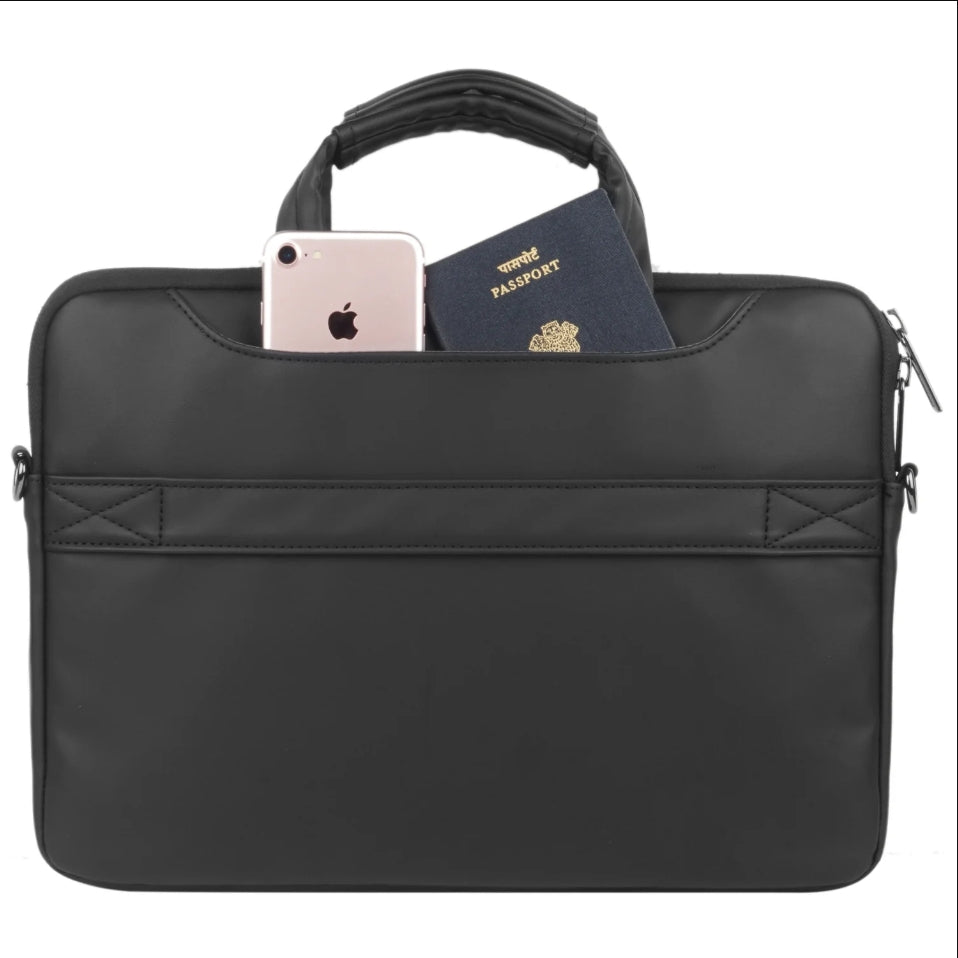 NEOPACK Leather Sleeve with Pouch for Upto 14.6" Macbooks (Black)