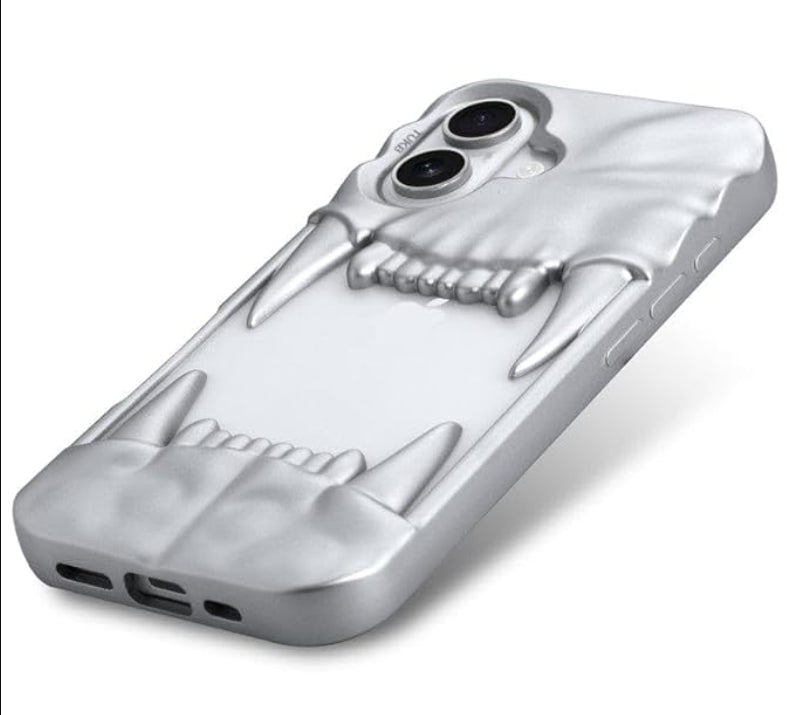 Vampire Fangs Design Phone Case for iPhone 16, White Protective Cover (White)