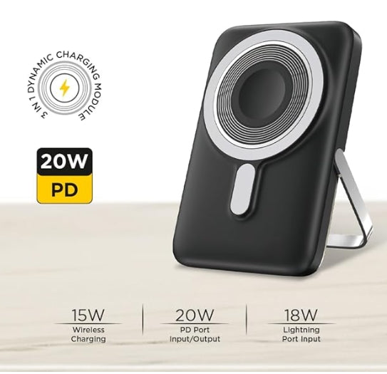 Neopack 3 in 1 MagSafe Power Bank 10000 mAh with Support Wireless Charging @ 15W & Type-C PD @ 20W, Compatible with iPhone 15/14 / 13/12/16 Series, Apple Watch, Airpods & Android Phones (Black)