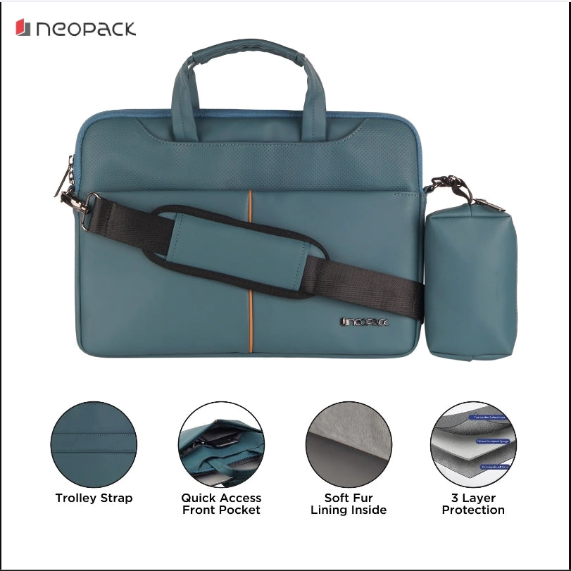 Neopack Fox Leather bag with Sleeve Pouch, Formal Business Briefcase, Crossbody Messenger (Sea Green)Bag for Men and Women