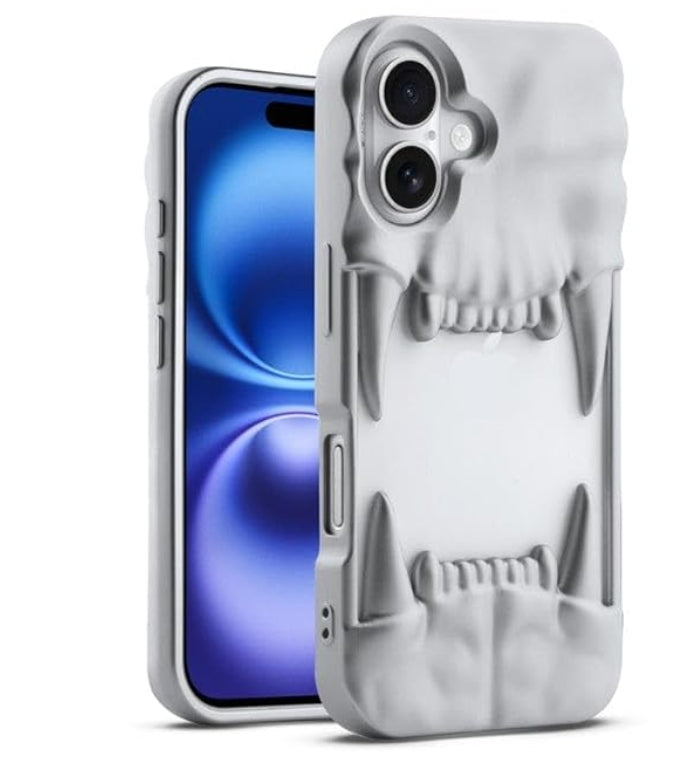 Vampire Fangs Design Phone Case for iPhone 16, White Protective Cover (White)