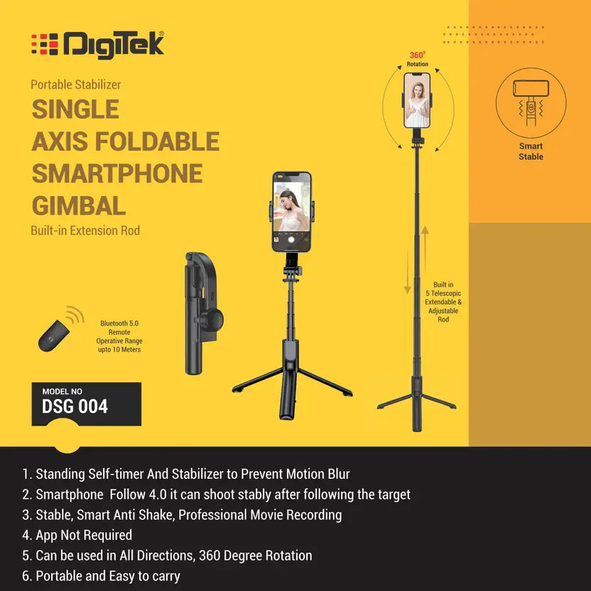 DIGITEK DSG 004 Single Axis Foldable Gimbal with Remote Control & Detachable Fill Light Single Gimbal for Camera, Mobile  (280)