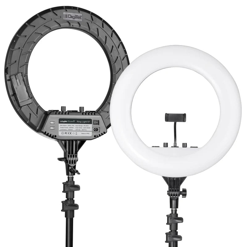 Digitek Platinum (DPRL-19H) Professional LED Ring Light Runs on AC/DC Power with No Shadow apertures, Ideal use for Makeup, Video Shoot, Fashion Photography & Many mor