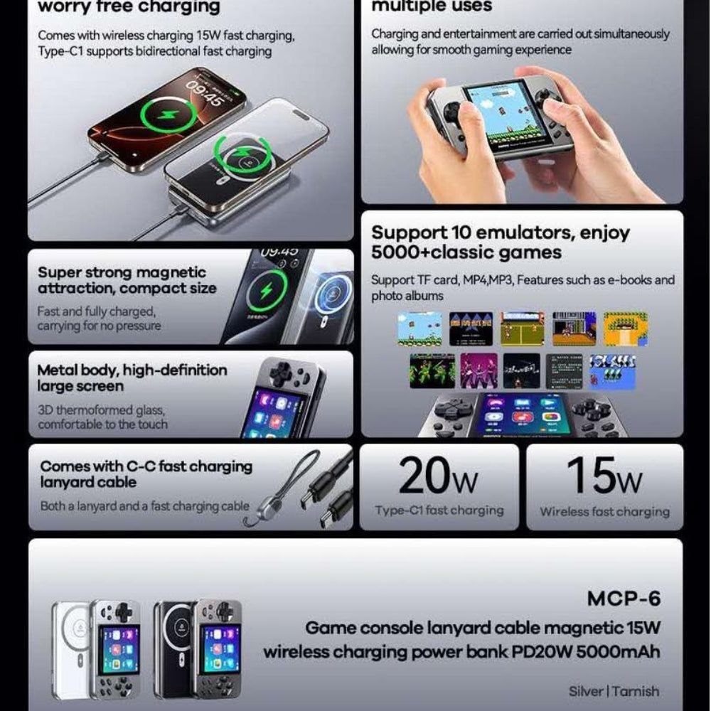 REMAX MCP-6 5000mAh Game Console Magnetic PD Wireless Charging Power Bank (15W + 20W PD)