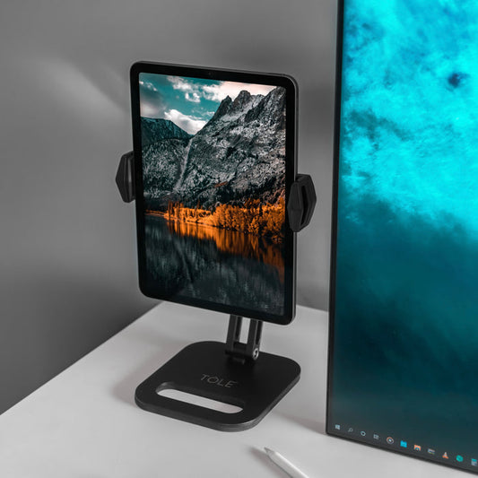 TOLE UniTablet Aluminium Stand | Desktop Stand | Aluminium Tablet Stand | 360 Degree Rotating | Height Adjustable | Portable Stand | AntiSlip Pads | iPads | iPhone |Smartphone | Tablets |eBook Reader