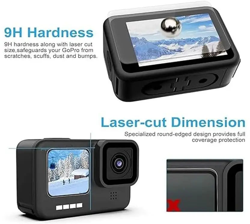 GoPro Hero 9/10 / 11/12 Action Camera Premium Screen Guard Protector Compatible for , Easy To install, HD Clear, Full Cover, Set Of 3 Glass
